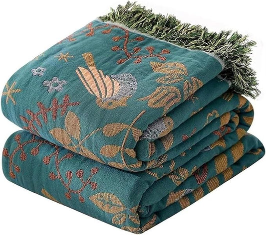 Boho Throw Blankets 100% Cotton for Bed Couch 90"x98", Reversible and Soft Mexican Blankets Lightweight Muslin Blankets Farmhouse Warm Throws Gifts for Women Mom