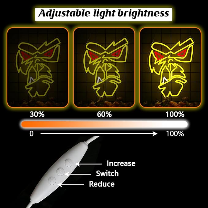 Gorilla LED Neon Sign，Jungle King & VR Game Room Decor for Kids Bedroom, Esports Room & Safari Party，USB Powered Shatterproof Design (16.5x12.6in)