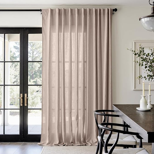 jinchan Taupe Linen Blend Curtain 120 inch Extra Long 1 Panel Extra Long for Sliding Door, Light Filtering 100 inch Extra Wide Patio Door Drape with Rod Pocket Back Tab(100W x 120L, Taupe)