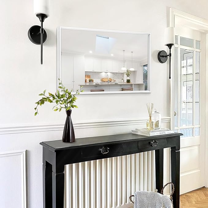 AAZZKANG Large Wall Mirror White Framed Mirrors 28"x20" Rectangle Decorative for Farmhouse Bedroom Bathroom Home Entryway Hanging Vertically or Horizontaly