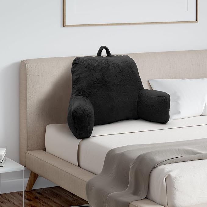 Reading Pillow Large Bed Pillow,Backrest with Arms, Back Support for Sitting Up in Bed, Couch for Lounging Bedrest,Black
