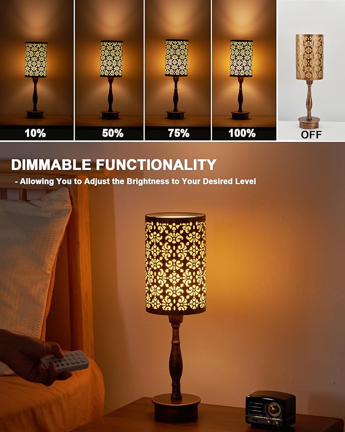 UMEXUS Cordless Table Lamp with Remote, Timer & Dimmer, RGB Small Rechargeable Battery Operated, Touch Bedside Night Lights, Antique Bronze Ambient Lighting, Patio Dining Side End Table Lamp