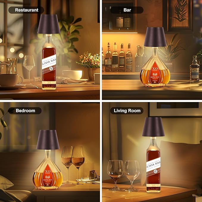 Wireless Bottle Lamp, 2025 New 3 Color Rechargeable Wine Bottle Lights for Bars Restaurants (Brown, 1PC)