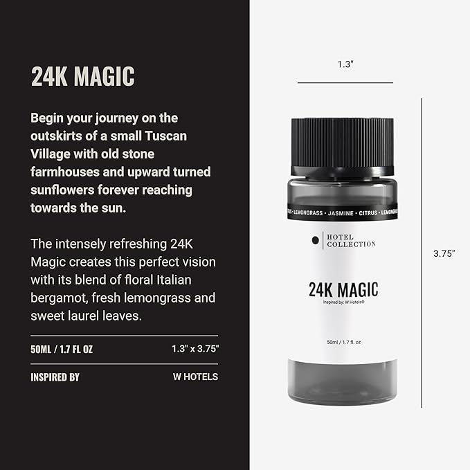 Hotel Collection - 24K Magic Oil Blend - Luxury Hotel Inspired Aromatherapy Scent Diffuser Oil - Citrus, Lemongrass and Jasmine 1.7 fl oz 50 mL