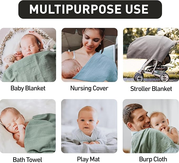 GLLQUEN BABY Muslin Swaddle Blankets for Boys and Girls, 4-Pack Baby Blankets for Girl Boy, Newborn Receiving Blanket, Baby Swaddle Blanket Unisex, Baby Essentials, Registry & Gift