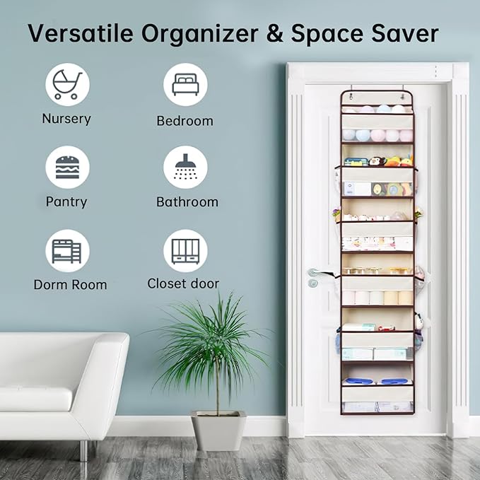 Over the Door Organizer, 6 Shelf 50 lbs Load door organizer hanging, No Tilt Closet Organizers and Storage for Bathroom, Bedroom Nursery Newborn, baby necessities, kitchen, craft storage