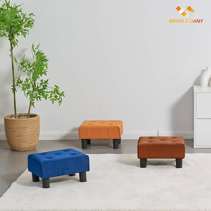 BRIAN & DANY Small Foot Stool, Velvet Foot Stools with Legs, Stable Small Footstool for Living Room, Brown
