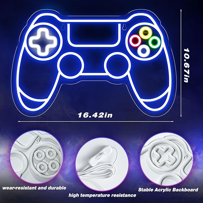 Gamer Neon Sign, Gamepad Shaped LED Neon Sign for Gamer Room Decor, Gaming Neon Sign for Boys Room Decor, Neon Gaming Sign for Gaming Wall Decor, USB Powered Gamer Gifts for Teens, Boys, Kids