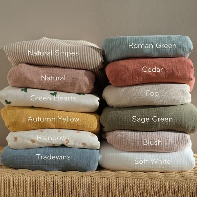 Denmark - Super Soft Muslin Mini Crib Sheets - 24'' x 38'' - 100% Organic Baby Crib Sheets for Boys and Girls - 2-Pack (Blush/Sage Green)