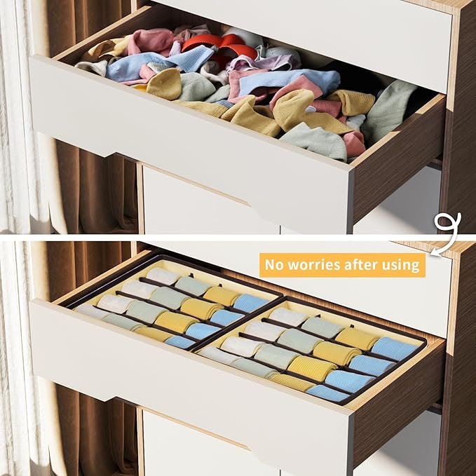 Joyoldelf Sock Drawer Organizer Divider Underwear Organizer 16-cell Fabric Dresser Drawer Organizers Storage Boxes for Socks Lingerie, Handkerchiefs, Ties (Beige)