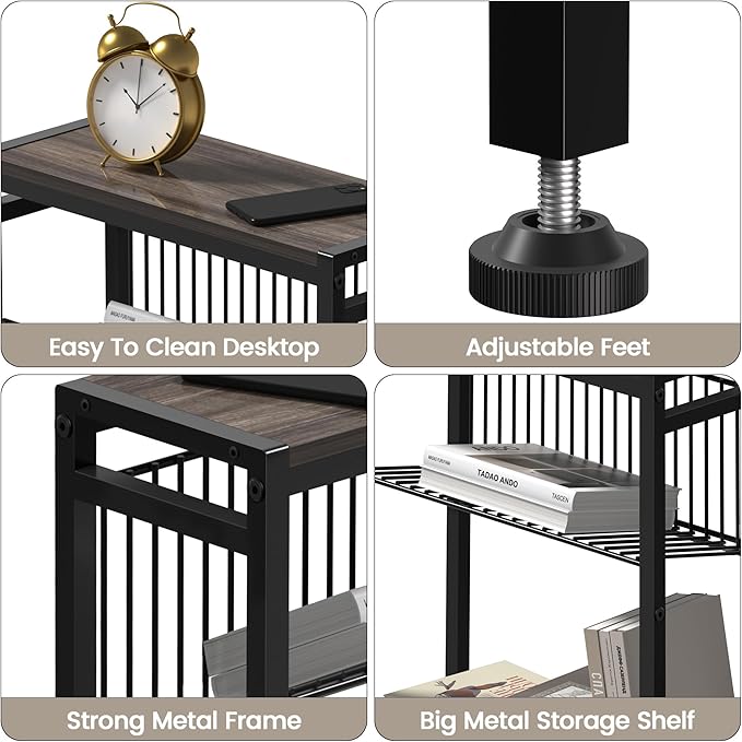 Small Side Table Set of 2 for Small Space, 3-Tier Narrow End Tablewith Magazine Holder,Small Nightstand, Skinny Snack Couch Table in Living Room, Bedroom Study and Balcony(Ash Brown)