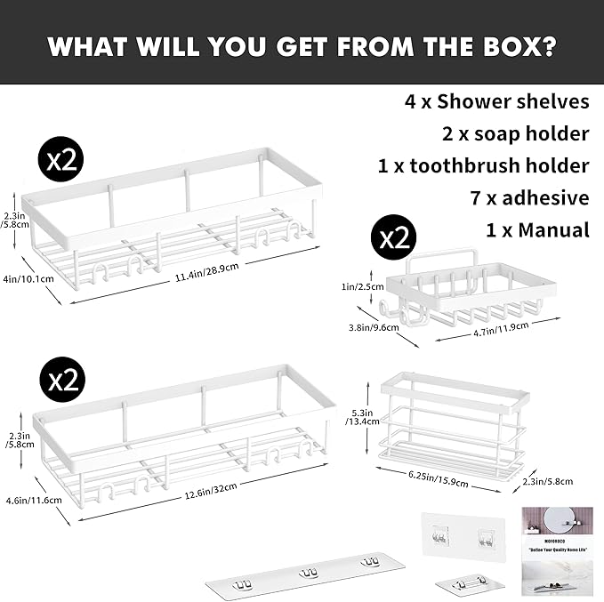 Moforoco Silver 7 Pack Shower Organizer Caddy (White)