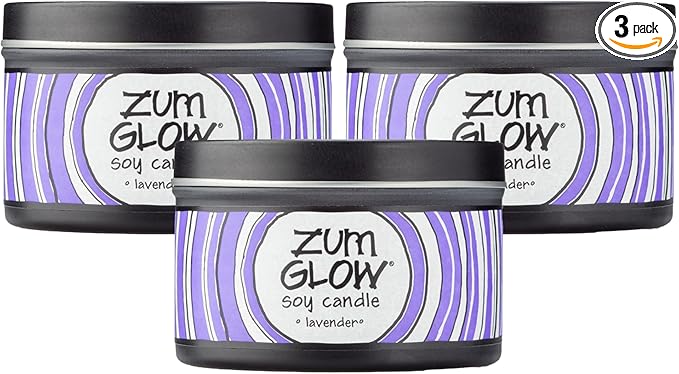 Indigo Wild Zum Glow Lavender Candle - Soy Wax Candle with Lead-Free Wick - Relaxing Candles Scented with Essential Oils - Long-Lasting Scented Candles - 30-Hour Burn Time - 7 oz (3 Pack)