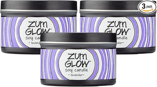 Indigo Wild Zum Glow Lavender Candle - Soy Wax Candle with Lead-Free Wick - Relaxing Candles Scented with Essential Oils - Long-Lasting Scented Candles - 30-Hour Burn Time - 7 oz (3 Pack)