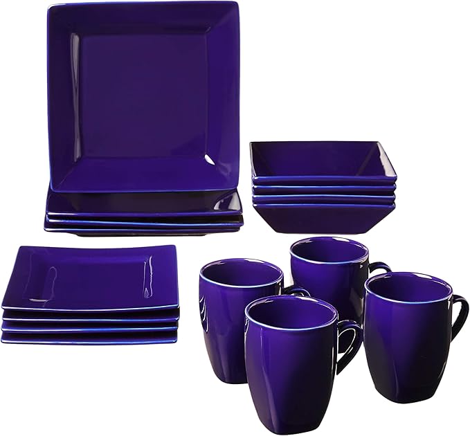 10 Strawberry Street Square 16 Piece Dinnerware Set, Cobalt