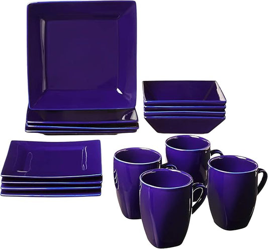 10 Strawberry Street Square 16 Piece Dinnerware Set, Cobalt