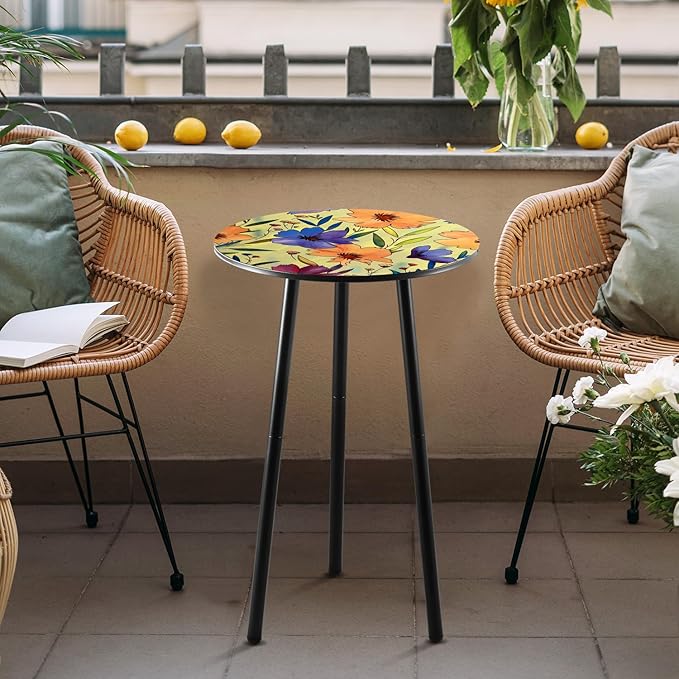 2 Packs Metal Floral Round Side Table 13.2" Small Outdoor Patio Round Accent Coffee Tables Indoor Corner Stand for Small Spaces Weather-Resistant for Balcony Plant Stand