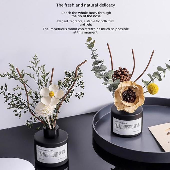 Reed Diffuser Set with Dried Flowers, 3.38fl.oz Fragrance Diffuser with Sticks, Scented Sticks Aroma Diffuser, Home & Office Décor for Air Fresheners, Bathroom (Jasmine Tea)