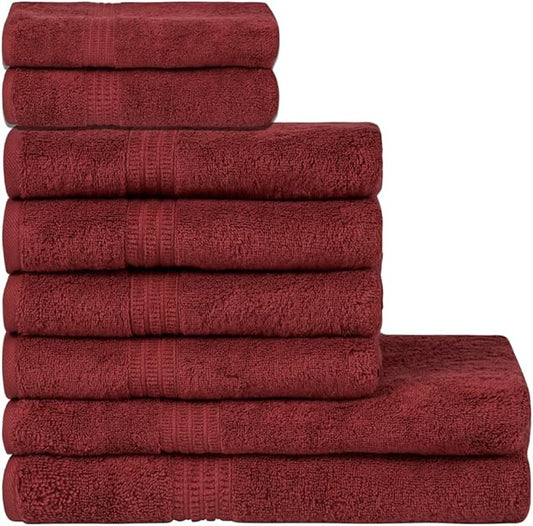 HOMELOVER 8 Piece Towel Set - 100% Organic Cotton, 2 Bath Towels, 4 Hand Towels, 2 Washcloths - 500 GSM, Hotel & Spa Quality, Soft, Quick Dry, Highly Absorbent Bathroom Essentials (Berry Red)