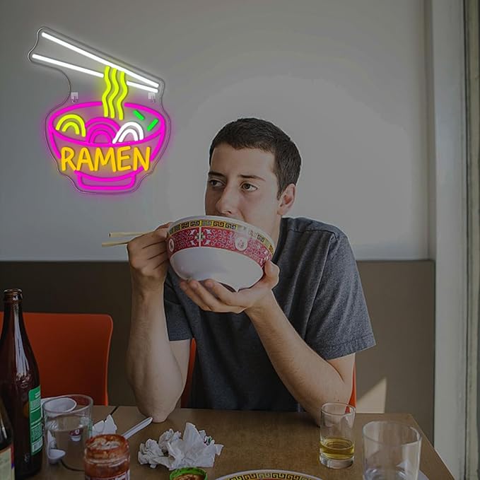 Lucunstar Ramen Neon Sign Colorful Neon Signs Noodle LED Sign Neon Signs for Wall Decor Pink Neon Lights for Party Neon Light Sign for Fast Food Kitchen Restaurants Bar Ramen LED Light Sign