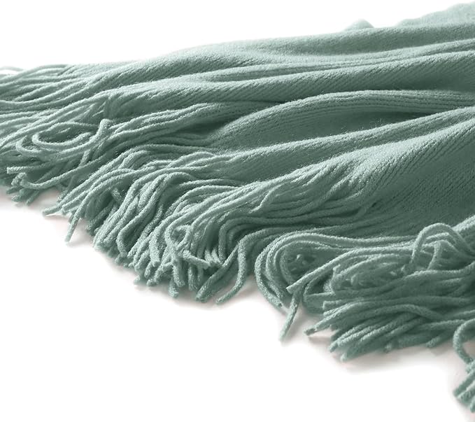 Homiest Decorative Knitted Throw Blanket with Fringe, Lightweight Acrylic Knit, Soft & Cozy Tassel Blanket for Couch, Sofa, Bed (Sage Green, 50 x 60 Inch)