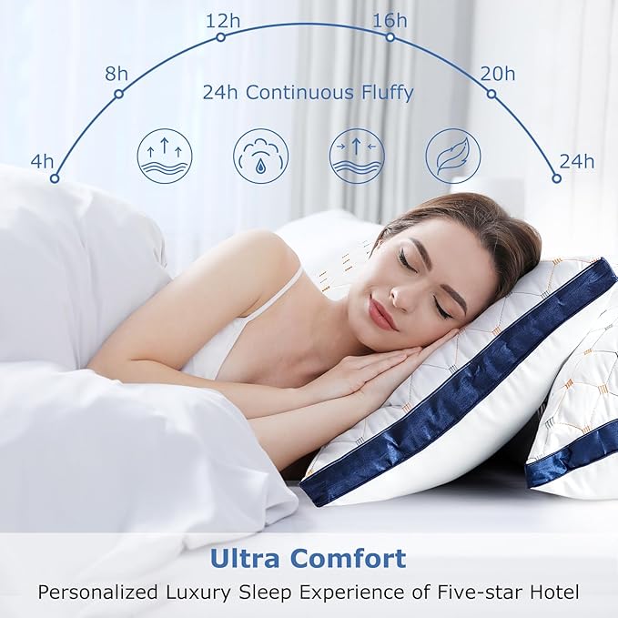 Cooling Pillows Queen Size Set of 2, Luxury Hotel Quality Queen Bed Pillows, Fluffy Down Alternative Pillows 2 Pack for Sleeping, Soft Gusseted Pillows for Side, Back or Stomach Sleepers