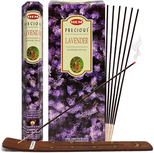 TRUMIRI Incense Stick Holder Bundle with Hem Precious Lavender 20g Incense Sticks - Pack of 6 (Approx 120 Sticks)