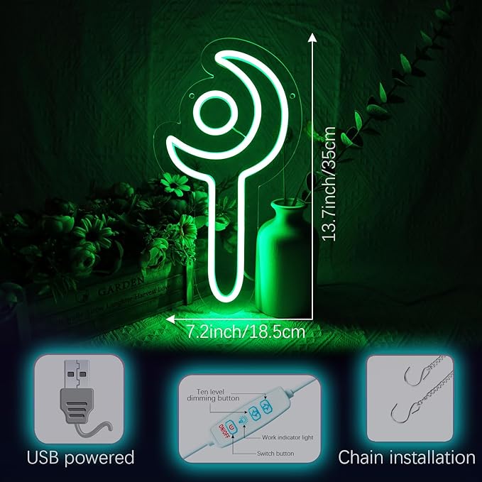 FF14 White Mage Neon Sign for Wall Decor, Game Room, Bedroom, Man Cave, Birthday Decorations, Fan Collection, USB Powered, Green,13.8"x7.3"