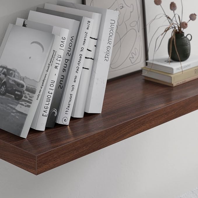 Wall Shelf Set of 1, Red Brown Floating Shelves 36 in W x 12.75 in D x 2 in H, Wooden Floating Wall Shelf with Invisible Brackets for Living Room/Bedroom/Bathroom/Kitchen Storage and Decor