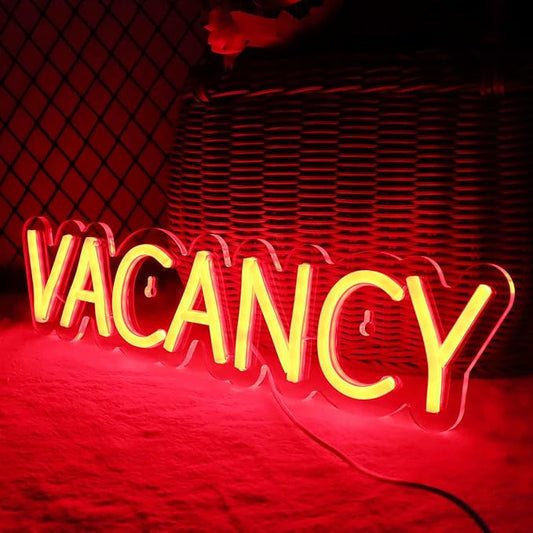 JFLLamp VACANCY Neon Signs for Wall Decor Neon Lights for Bedroom Led Business Signs Suitable for Hotels Christmas Birthday Party Gift Unique Gift for Lover, 5V Power Adapter, 16 * 3.7 Inch(Red)