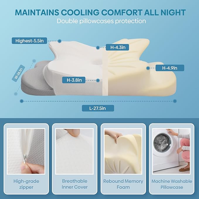 Cervical Pillow for Neck & Shoulder Pain Relief Sleeping - Ergonomic Contour Pillows - Memory Foam Pillow for Side, Back & Stomach Sleepers