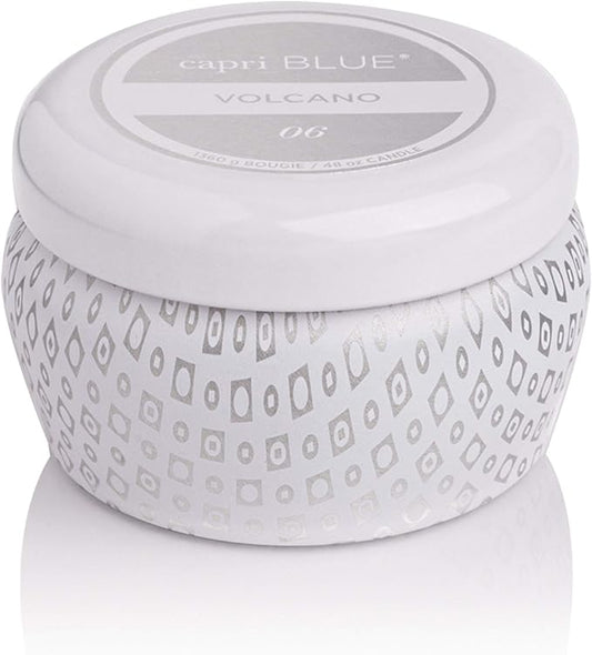 Capri Blue Volcano Scented Mini Tin Candle - Printed Mini Tin Jar Candle - Luxury Candles for Home Scented with Tropical Fruit & Sugared Citrus - Soy Candle Wax Blend - White Candle (3 oz)