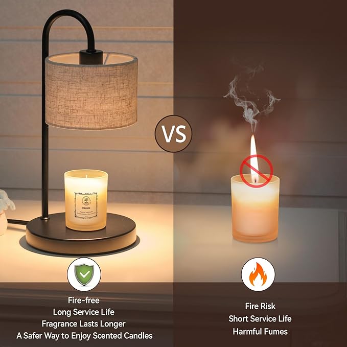 Candle Warmer Lamp with Timer, Dimmable Candle Wax Warmer Candle Lamp with 2 Bulbs, House Warming Gifts Brithday Gifts for Women Bedroom Home Decor - Linen
