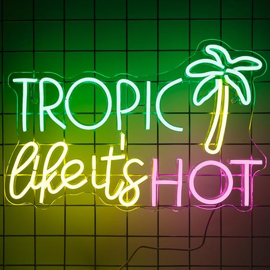 Tropic Like It's Hot Neon Sign, Neon Signs for Wall Decor, Dimmable Led Signs for Bedroom, Light Up Signs for Bar Hawaii Aloha Tiki Beach Luau Themed Poor Summer Party Decorations