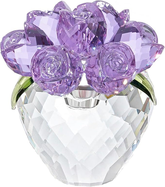 Crystal Flower Figurines - Glass Rose Home Decor - Flower Bouquet for Ladies Gifts(Purple)
