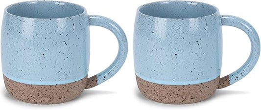 Elanze Designs Speckled Raw Bottom 17 ounce Ceramic Mugs Pack of 2, Ice Blue