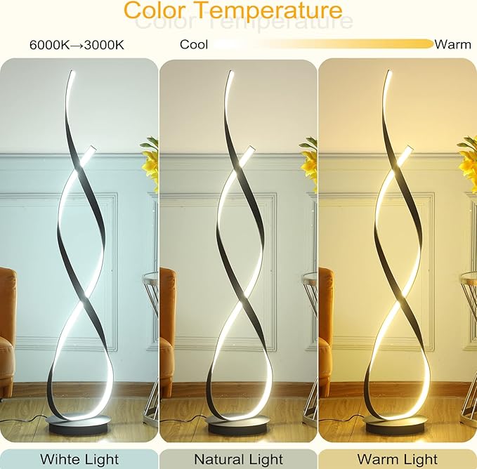 40W 4000LM 54.3 inches Black Floor Lamp for Living Room Bedroom with 3 Color Temperature Remote Control (Black)