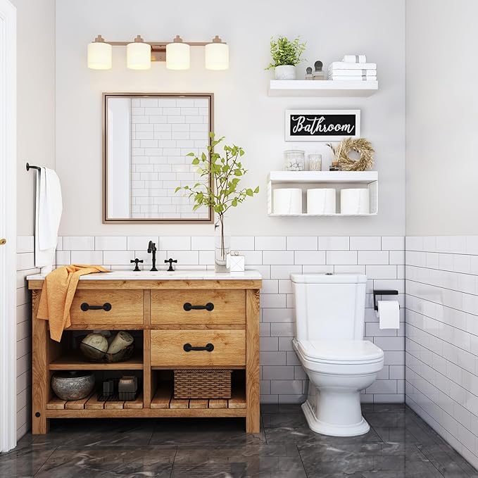 QEEIG ‎Bathroom Shelves Over Toilet - Paper Storage Wall Mounted Farmhouse Decor Decorations Aesthetic Décor Sign Small Floating Shelf 2+1 Set 16 inch, White (020WW)