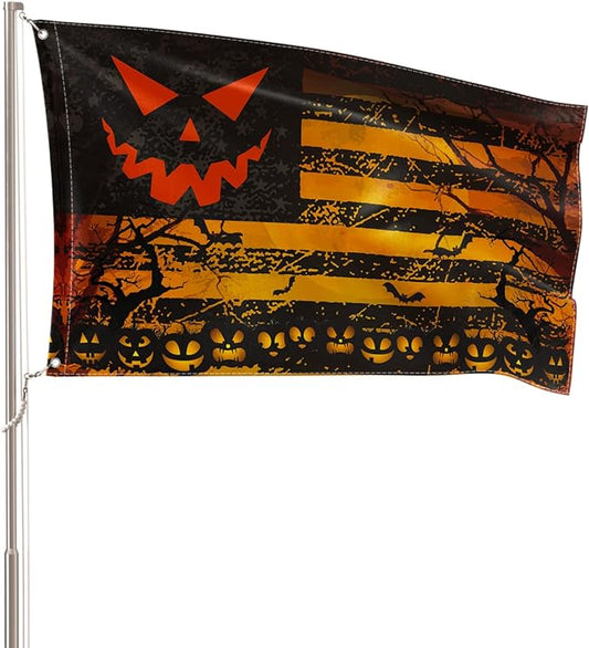 AVOIN colorlife Stripes Halloween Flag 3x5 FT Double Sided, Jack O Lantern Large House Flag Party Yard Outdoor Decoration