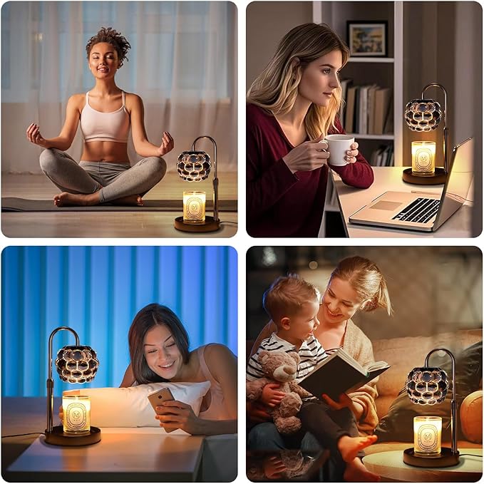 Candle Warmer Lamp with Timer Adjustable - Height Candle Warmer, Dimmer, Vintage Glass Wax Melting Lamps for Home Decor, for Candles in Jars with 2 Bulbs