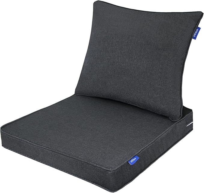 Deep Seat Cushions, Outdoor Cushions, Patio Furniture Cushions, Deep Seat & Back Cushion Patio Cushions with Rmoveable Cover for Backyard Couch Sofa Fade Resistant (22x22x3 in, Black Grey)