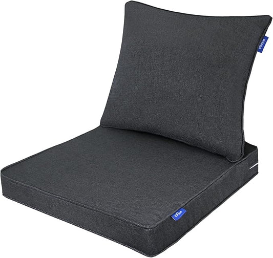 Deep Seat Cushions, Outdoor Cushions, Patio Furniture Cushions, Deep Seat & Back Cushion Patio Cushions with Rmoveable Cover for Backyard Couch Sofa Fade Resistant (22x22x3 in, Black Grey)