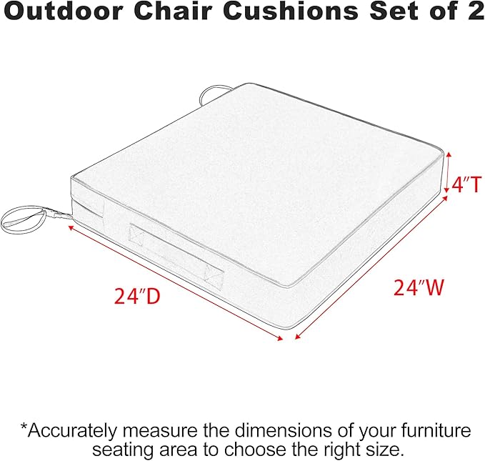 Favoyard Patio Chair Cushions 24 x 24 x 4 Inch Waterproof Outdoor Seat Cushions for Patio Furniture 3-Year Color Fastness Garden Sofa Couch Chair Pads with Handle & Adjustable Straps Set of 2, Green