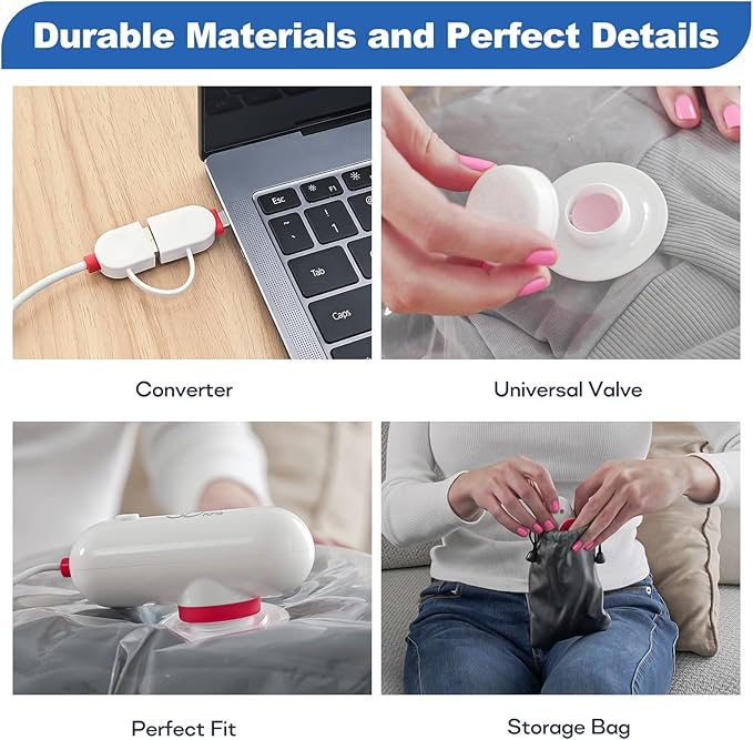 VMstr Vacuum Storage Bags with USB Electric Pump, 6 Pack Carry-on Size Space Saver for Clothes and Clothing Travel, Compression Bags for Clothes