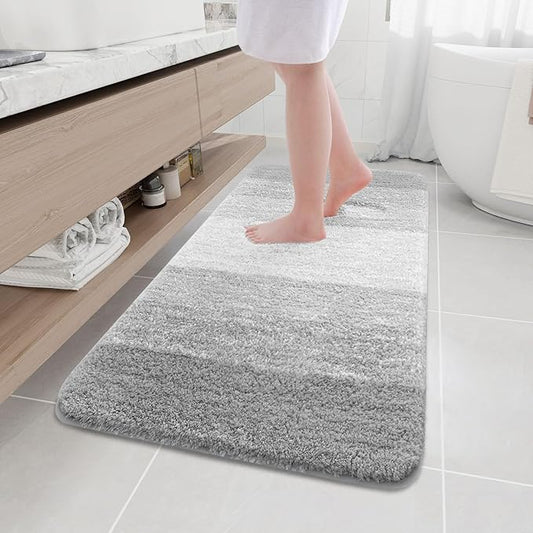 Arotive Microfiber Bathroom Rugs, Shaggy Soft and Absorbent Bath Rug, Non-Slip, Thick Plush Machine Washable Dry Bath Mats for Bathroom, Tub and Shower, 47x24, Light Grey