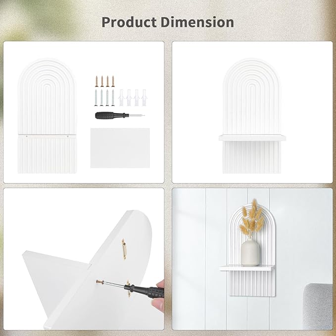YIYA 2 Pcs Boho Wooden Rainbow Wall Shelves - Floating Shelves Modern Boho Wall Shelf for Living Rooms Bathroom Display (White)