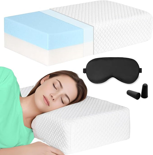 G&Y SALES Cubic Neck and Shoulder Support Pillow - Rectangular Side Sleeper Bed Pillow - Rectangular Neck Pillow - Memory Foam Neck Pillows for Sleep - Cube Pillow Set with Ear Cover and Sleep mask