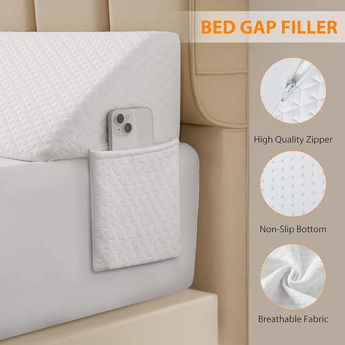 Queen Bed Wedge Pillow for Headboard, Bed Gap Filler, Mattress Gap Filler Queen, Fill The Gap (0-7") Between Headboard and Mattress (White, 60"x10"x6")