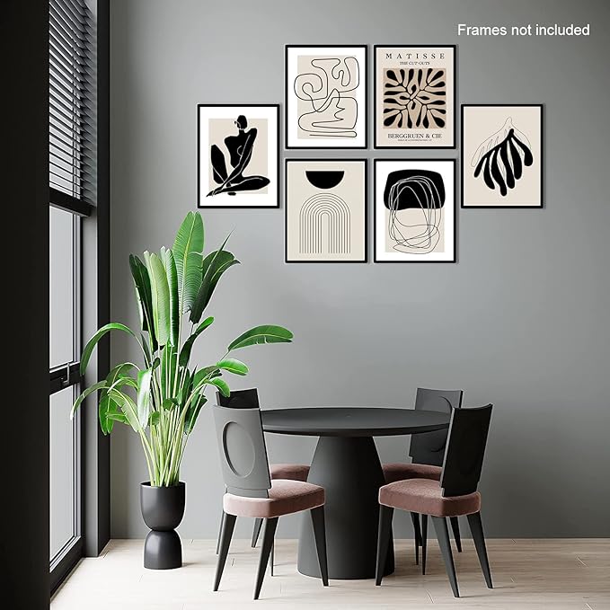 Boho Wall Art Mid Century Modern Decor Canvas Prints Set of 6 Black And White Neutral Abstract Boho Wall Decor for Bedroom Living Room Bathroom 8"x10" UNFRAMED