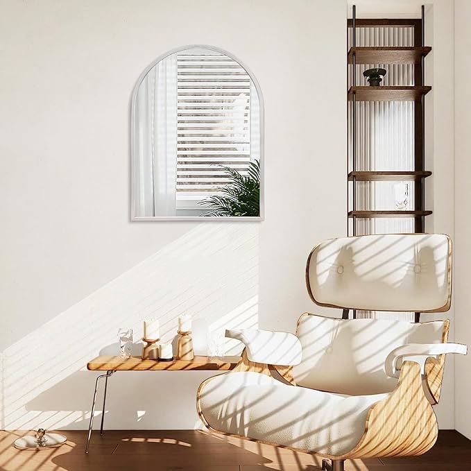 Arched Bathroom Mirror, Silver Metal Frame Wall Mounted Mirror Vanity Wall Mirror for Bedroom Entryway Living Room Vanity 26"x18"